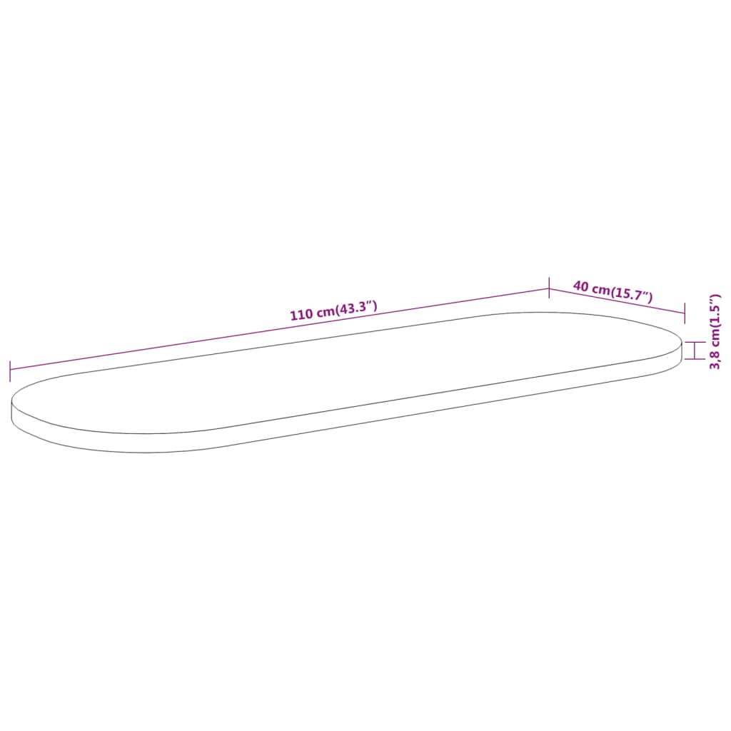 bordplade 110x40x3,8 cm oval massivt akacietræ