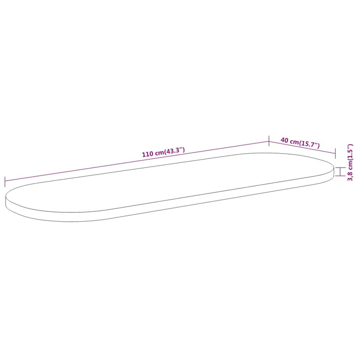 bordplade 110x40x3,8 cm oval massivt akacietræ