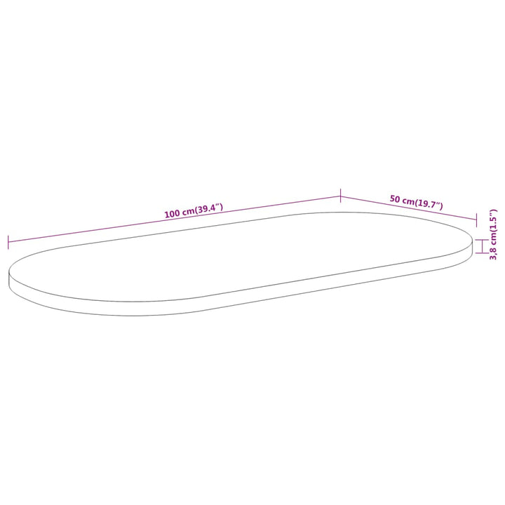 bordplade 100x50x3,8 cm oval massivt akacietræ