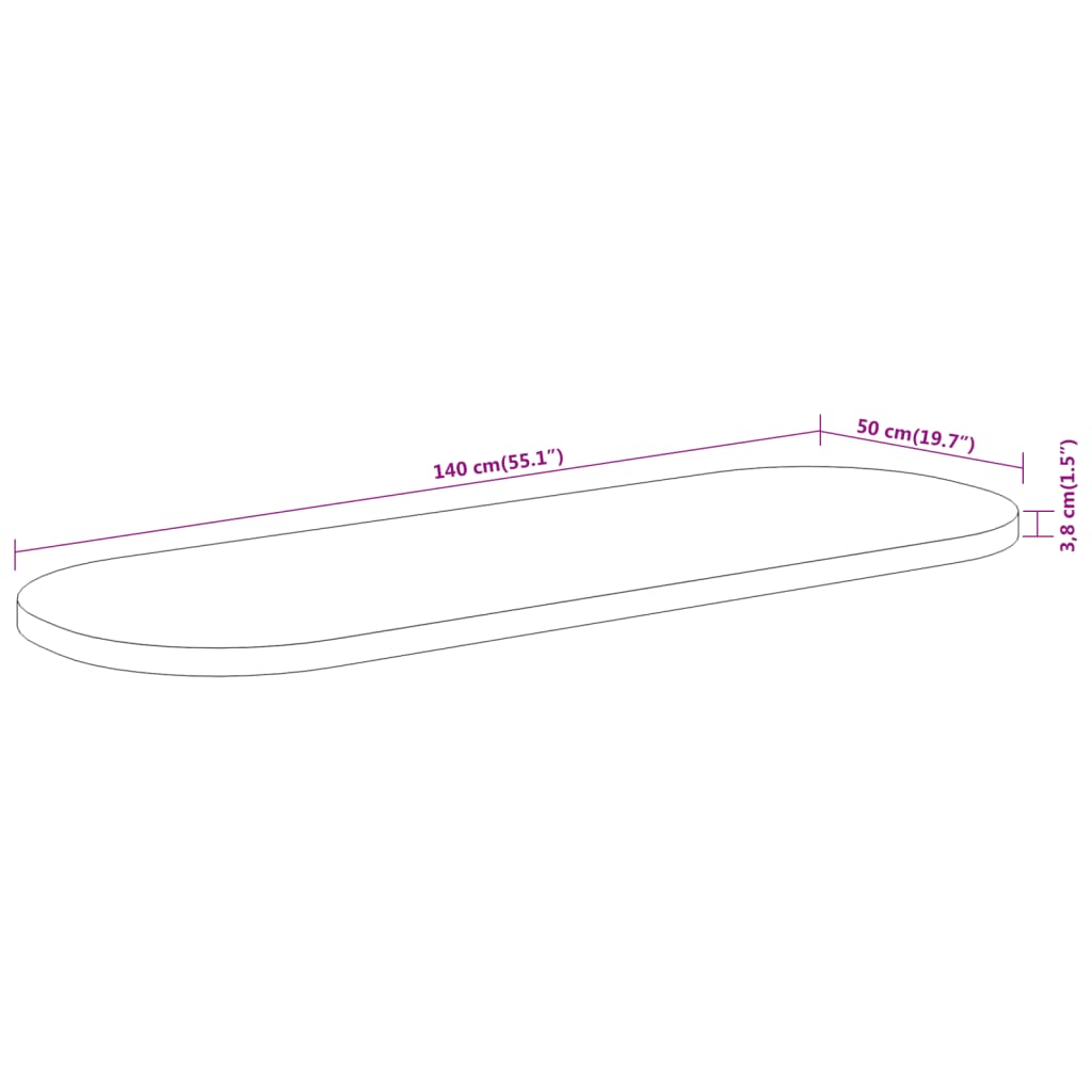 bordplade 140x50x3,8 cm oval massivt akacietræ