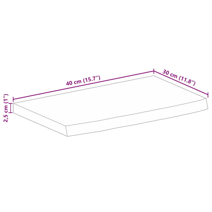 bordplade 40x30x2,5 cm naturlig kant massivt ru mangotræ