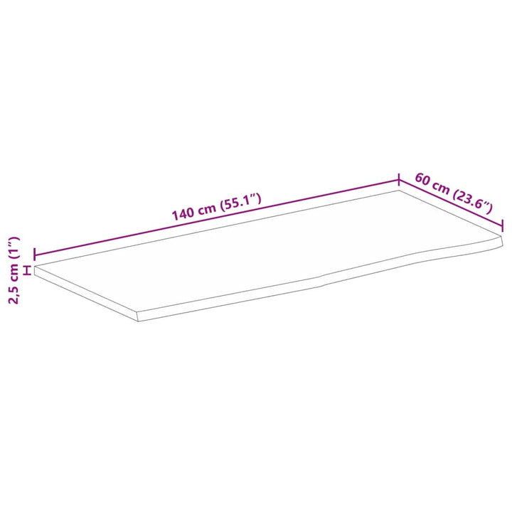 bordplade 140x60x2,5 cm naturlig kant massivt ru mangotræ
