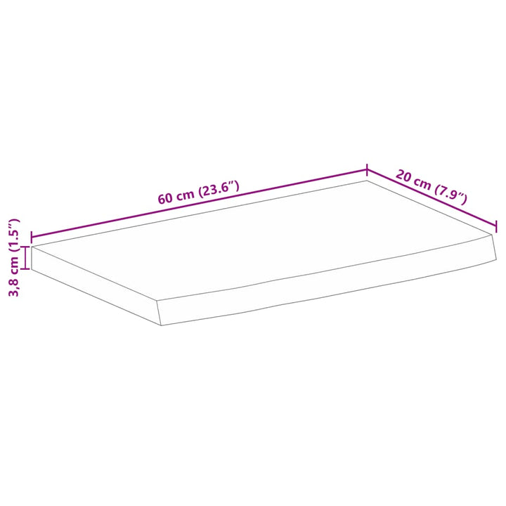 bordplade 60x20x3,8 cm naturlig kant massivt ru mangotræ