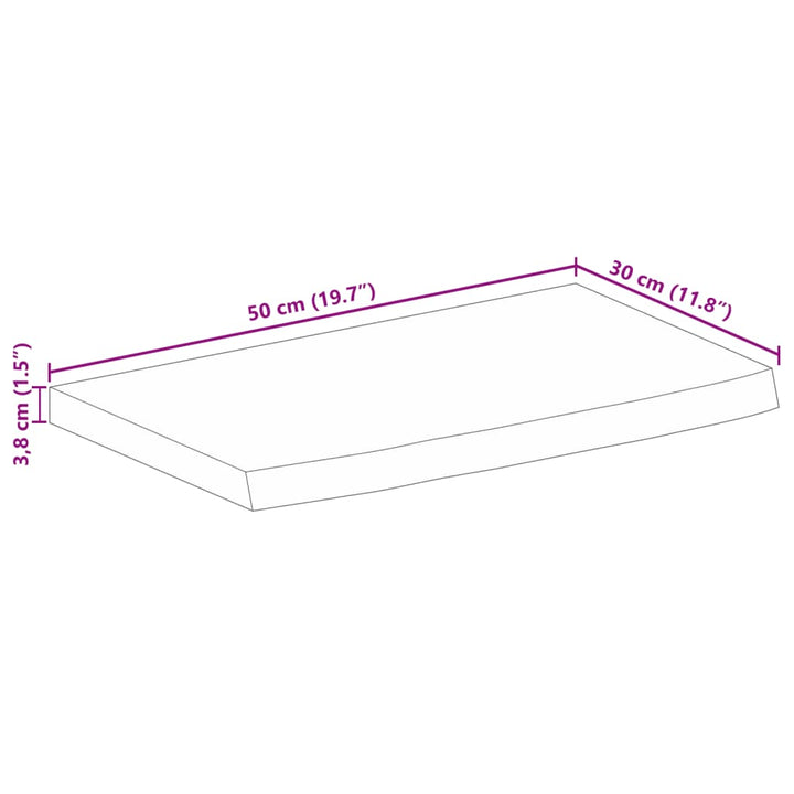 bordplade 50x30x3,8 cm naturlig kant massivt ru mangotræ