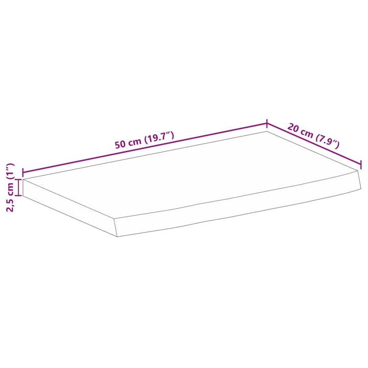 bordplade 50x20x2,5 cm naturlig kant massivt mangotræ