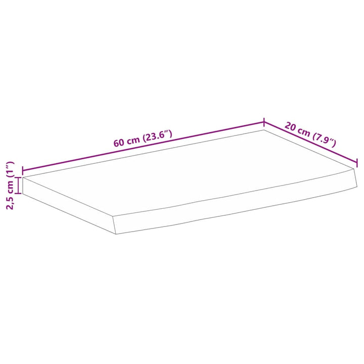 bordplade 60x20x2,5 cm naturlig kant massivt mangotræ