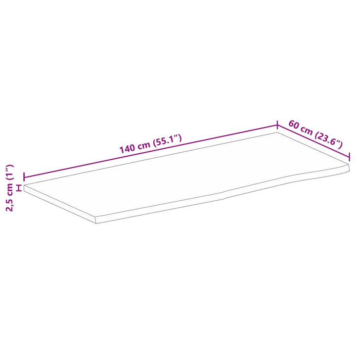 bordplade 140x60x2,5 cm naturlig kant massivt mangotræ