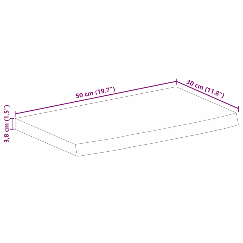 bordplade 50x30x3,8 cm naturlig kant massivt mangotræ