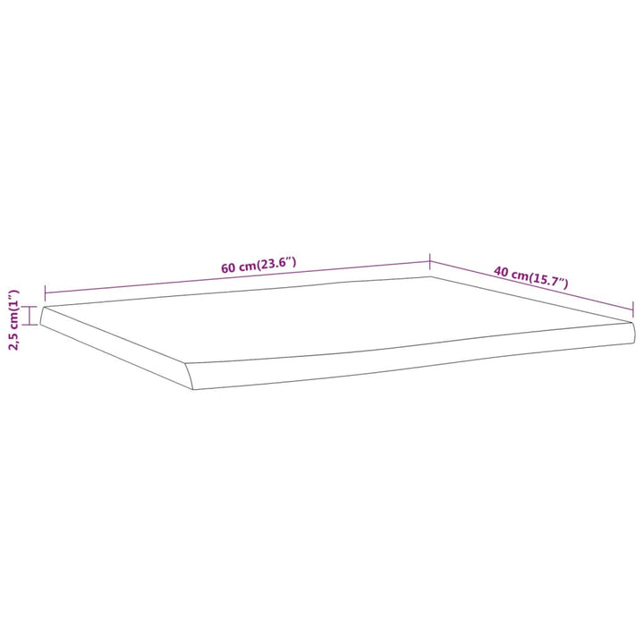 bordplade 60x40x2,5 cm rektangulær massivt akacietræ