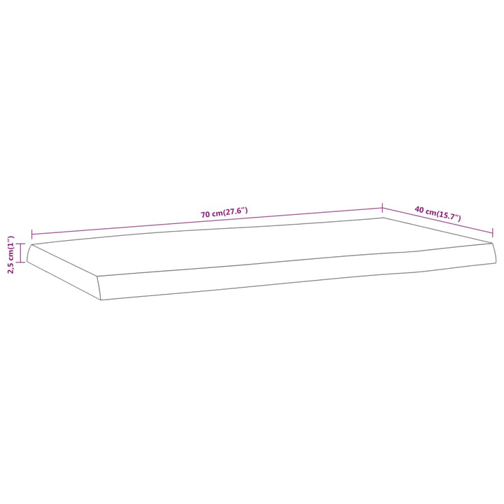 bordplade 70x40x2,5 cm rektangulær massivt akacietræ