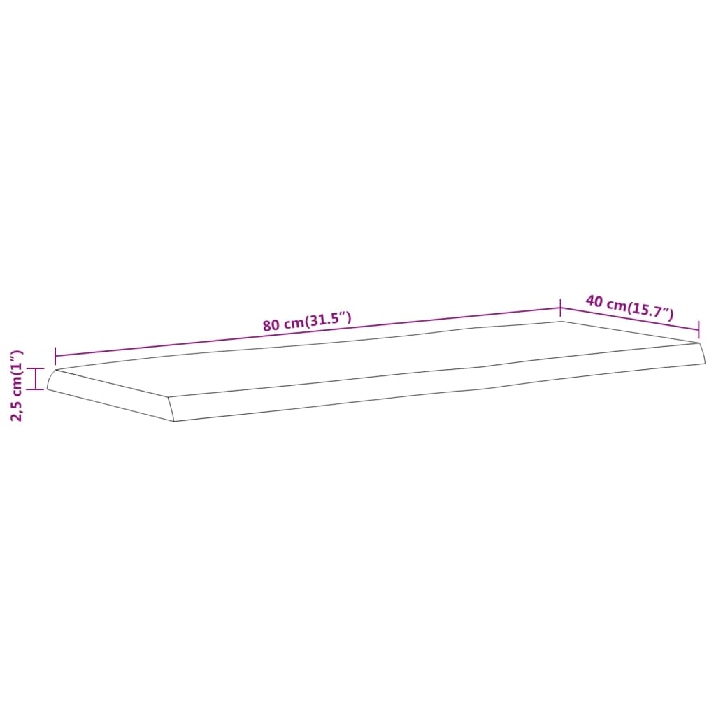 bordplade 80x40x2,5 cm rektangulær massivt akacietræ