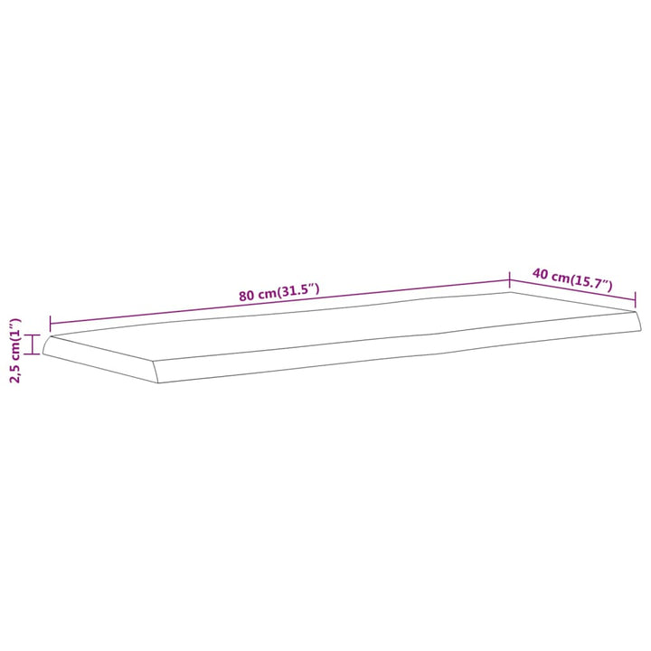 bordplade 80x40x2,5 cm rektangulær massivt akacietræ