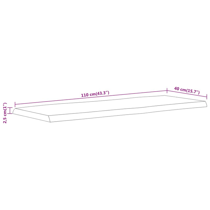 bordplade 110x40x2,5 cm rektangulær massivt akacietræ