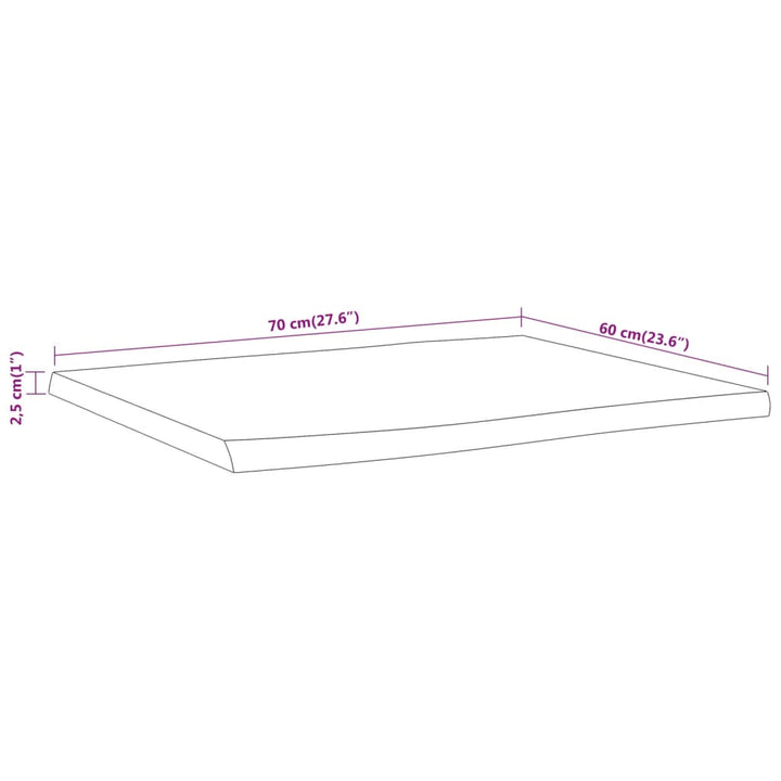 bordplade 70x60x2,5 cm rektangulær massivt akacietræ
