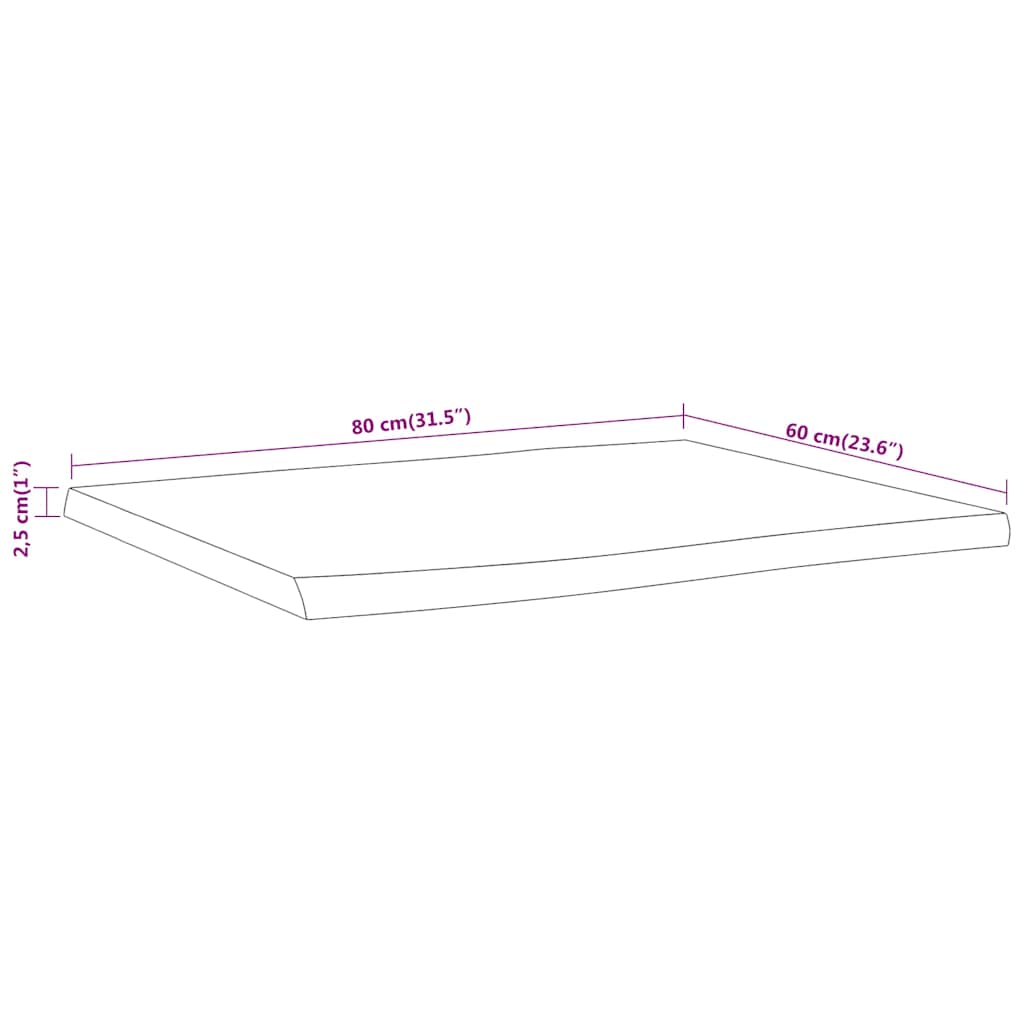 bordplade 80x60x2,5 cm rektangulær massivt akacietræ