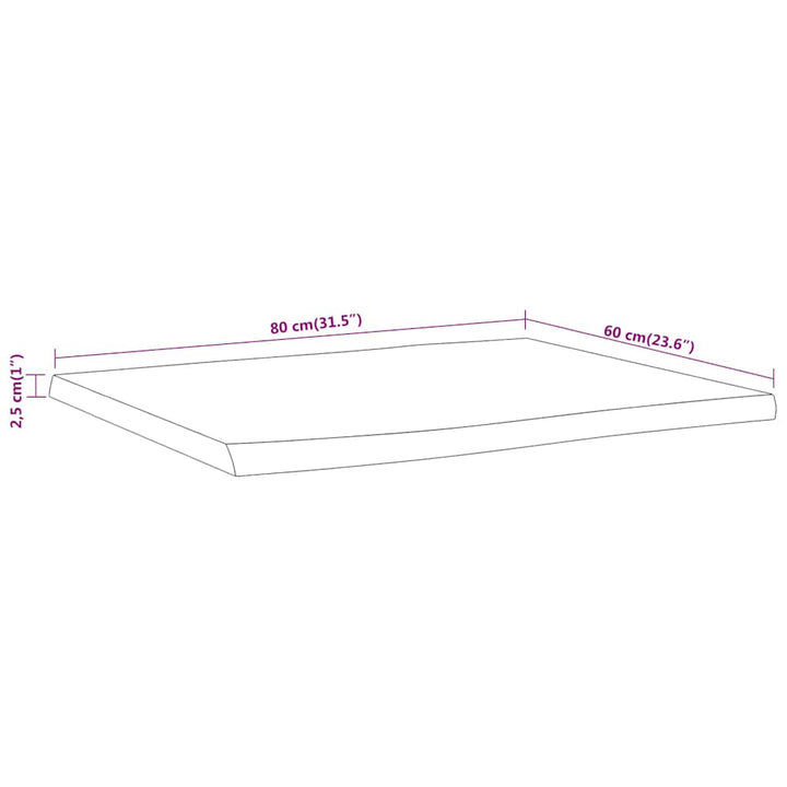 bordplade 80x60x2,5 cm rektangulær massivt akacietræ