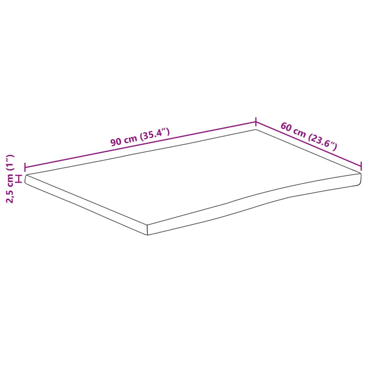 bordplade 90x60x2,5 cm rektangulær massivt akacietræ