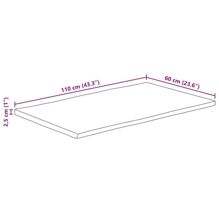 bordplade 110x60x2,5 cm rektangulær massivt akacietræ
