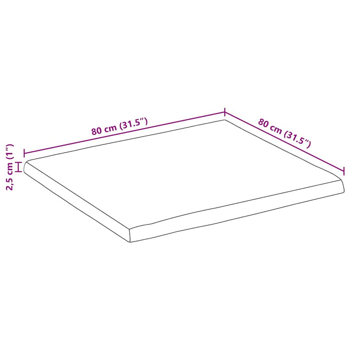 bordplade 80x80x2,5 cm rektangulær massivt akacietræ