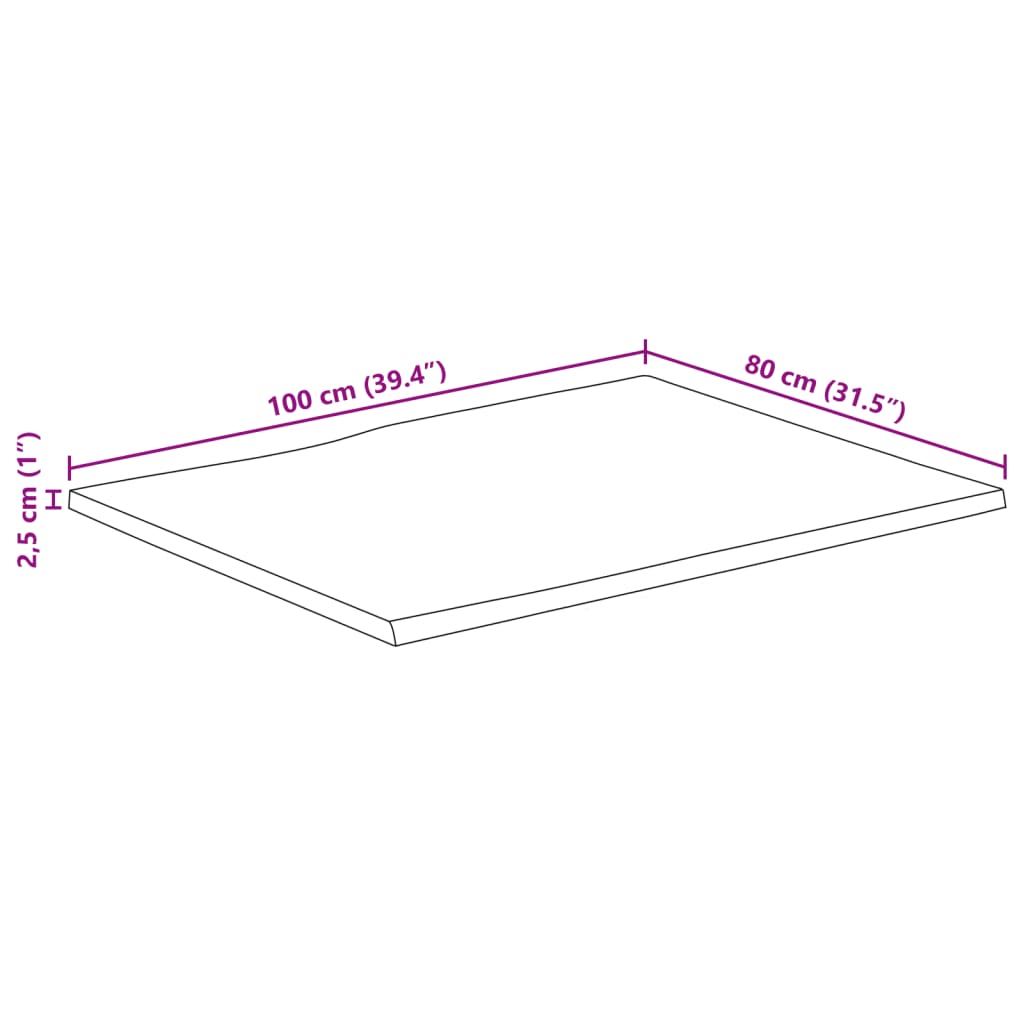 bordplade 100x80x2,5 cm rektangulær massivt akacietræ