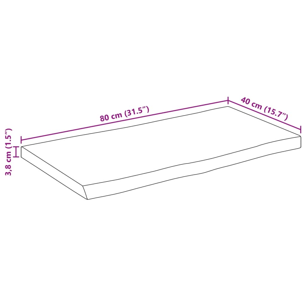 bordplade 80x40x3,8 cm rektangulær massivt akacietræ