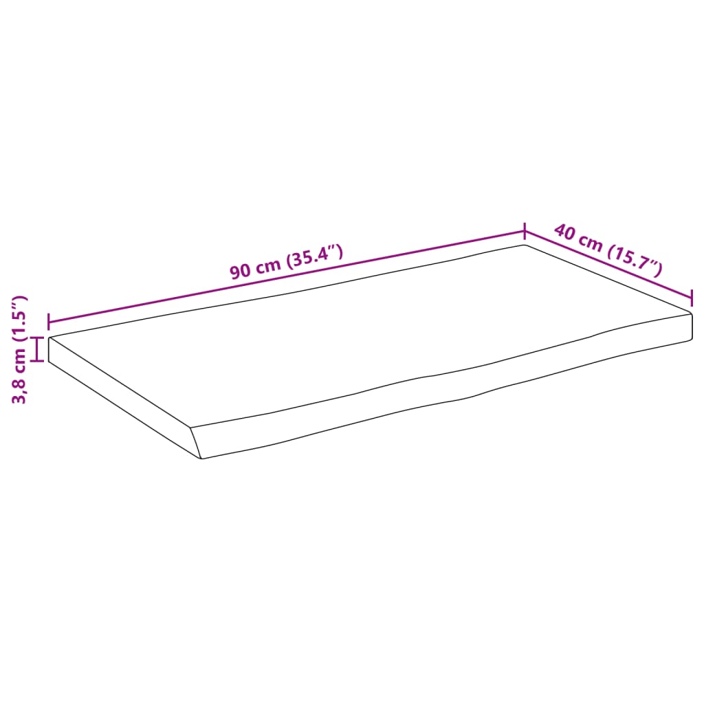 bordplade 90x40x3,8 cm rektangulær massivt akacietræ
