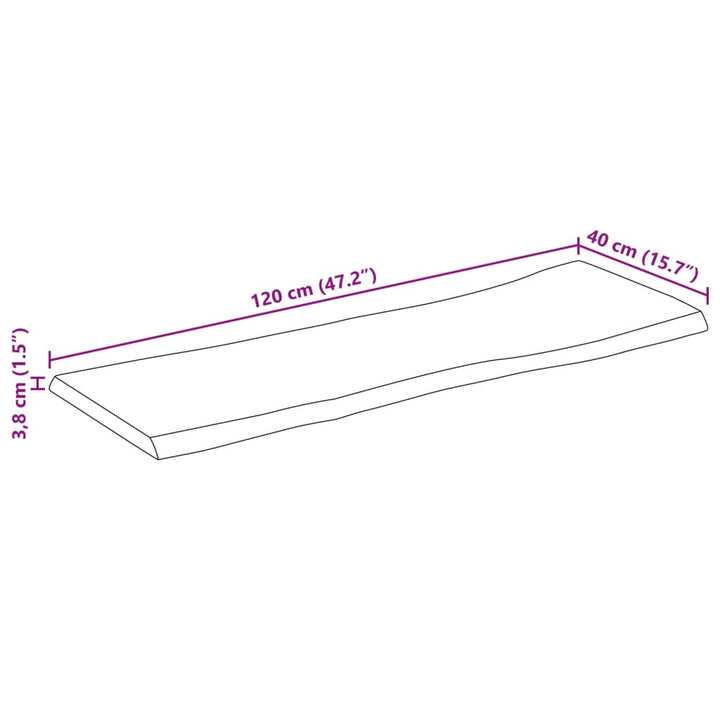bordplade 120x40x3,8 cm rektangulær massivt akacietræ