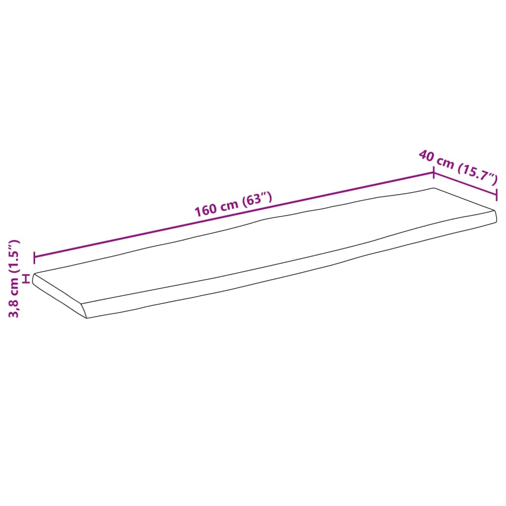 bordplade 160x40x3,8 cm rektangulær massivt akacietræ