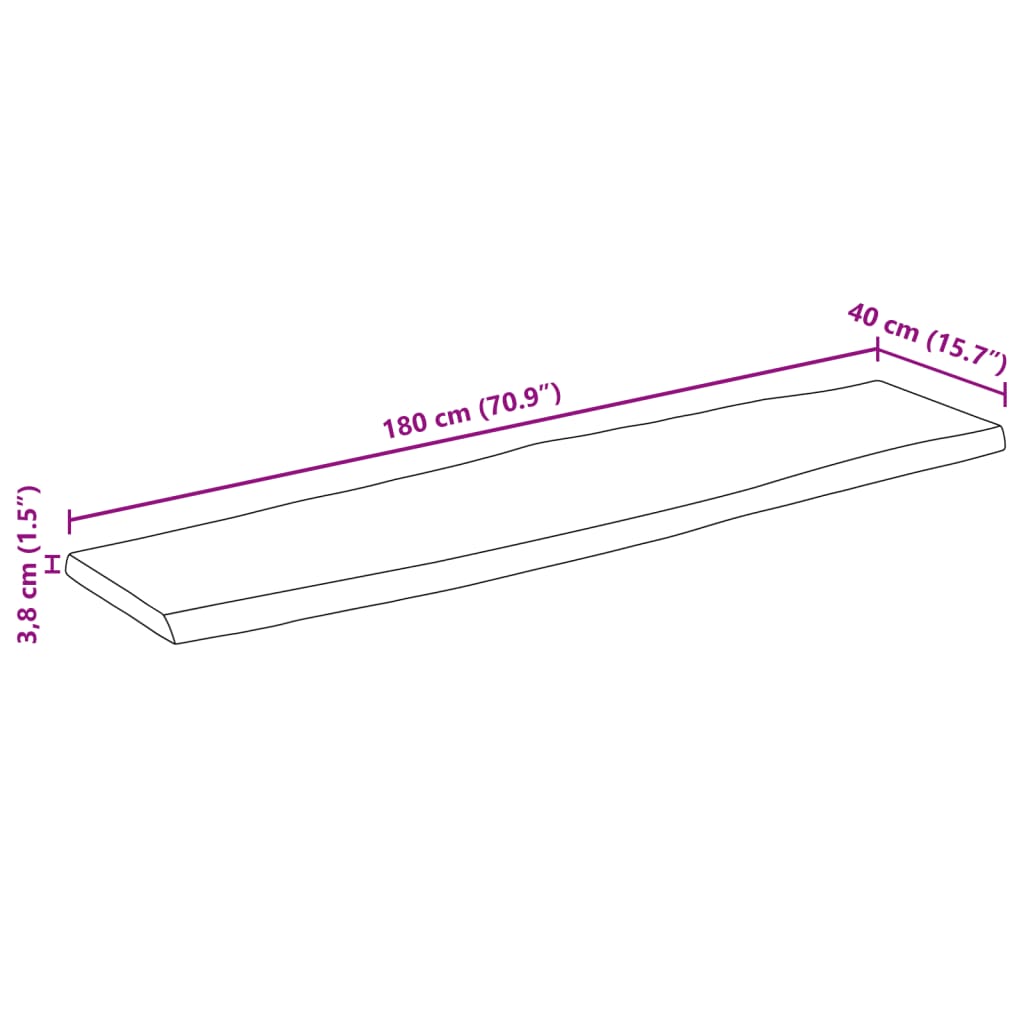 bordplade 180x40x3,8 cm rektangulær massivt akacietræ