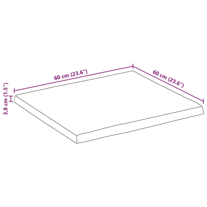 bordplade 60x60x3,8 cm rektangulær massivt akacietræ