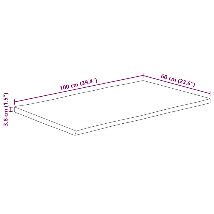 bordplade 100x60x3,8 cm rektangulær massivt akacietræ
