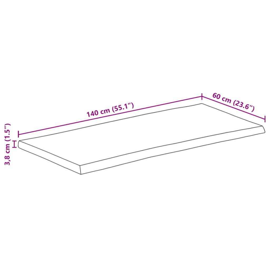 bordplade 140x60x3,8 cm rektangulær massivt akacietræ