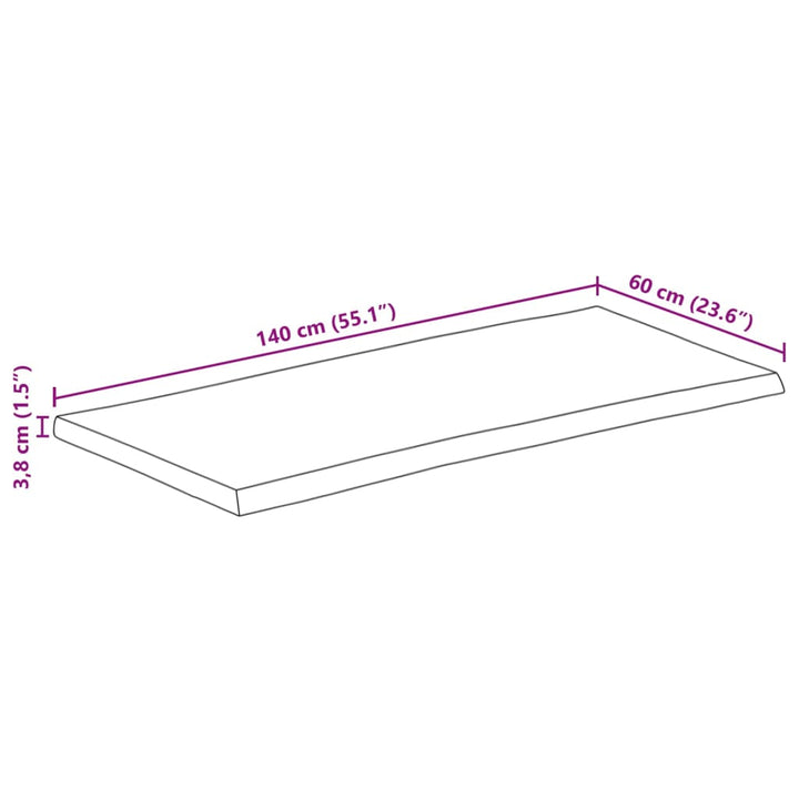 bordplade 140x60x3,8 cm rektangulær massivt akacietræ