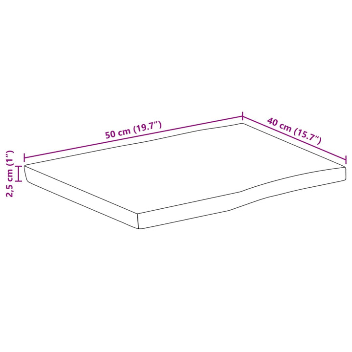 bordplade 50x40x2,5 cm naturlig kant massivt ru mangotræ