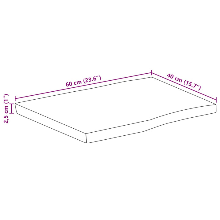 bordplade 60x40x2,5 cm naturlig kant massivt ru mangotræ