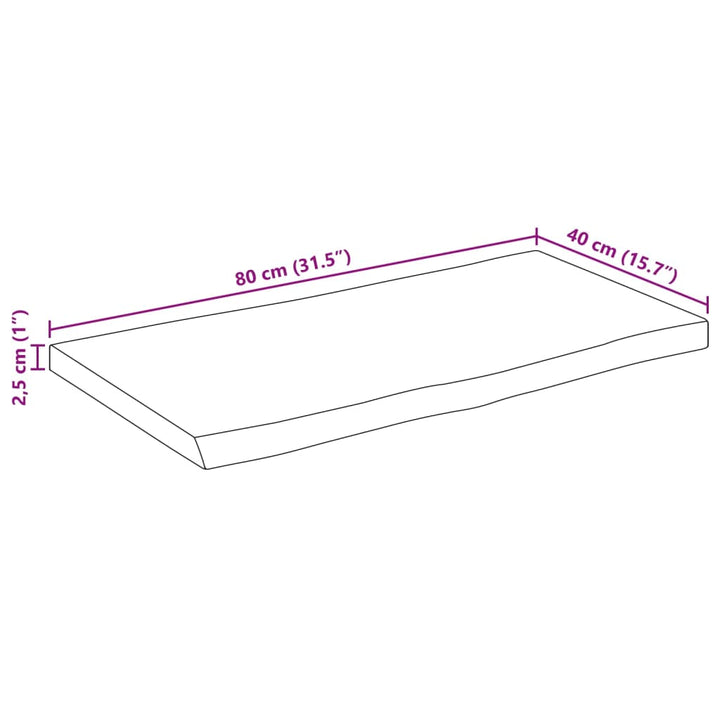 bordplade 80x40x2,5 cm naturlig kant massivt ru mangotræ