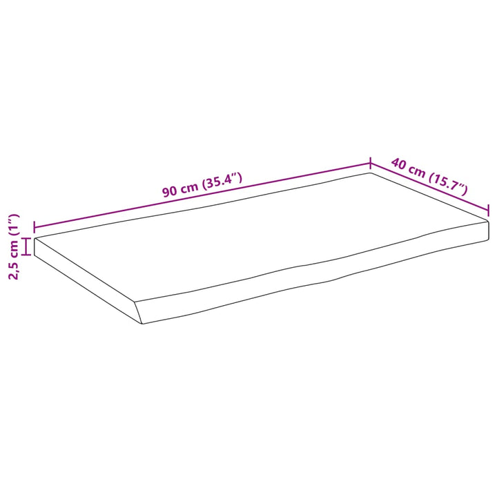 bordplade 90x40x2,5 cm naturlig kant massivt ru mangotræ