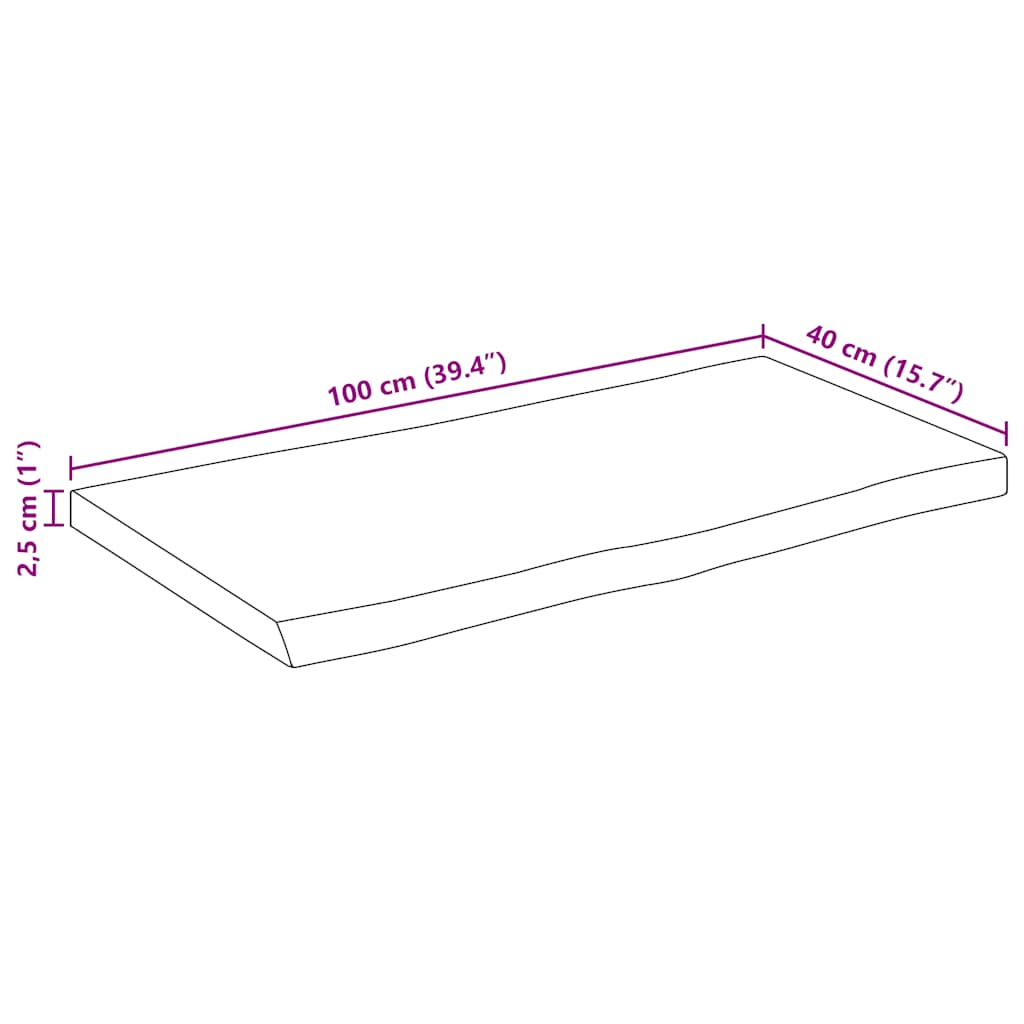 bordplade 100x40x2,5 cm naturlig kant massivt ru mangotræ