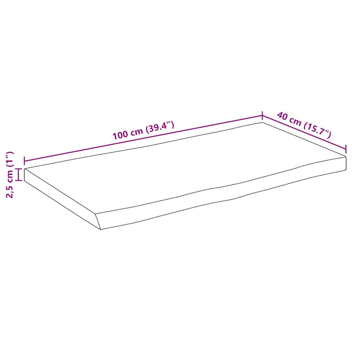 bordplade 100x40x2,5 cm naturlig kant massivt ru mangotræ