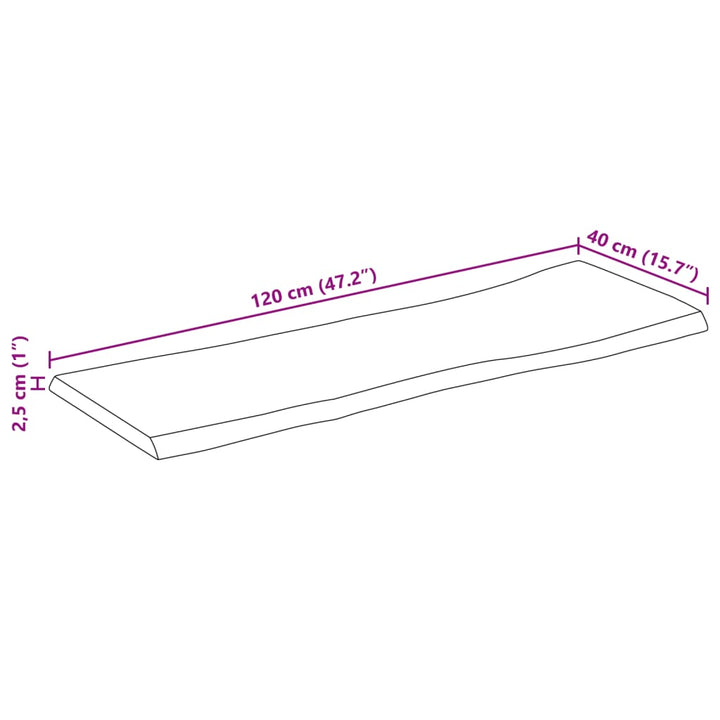 bordplade 120x40x2,5 cm naturlig kant massivt ru mangotræ
