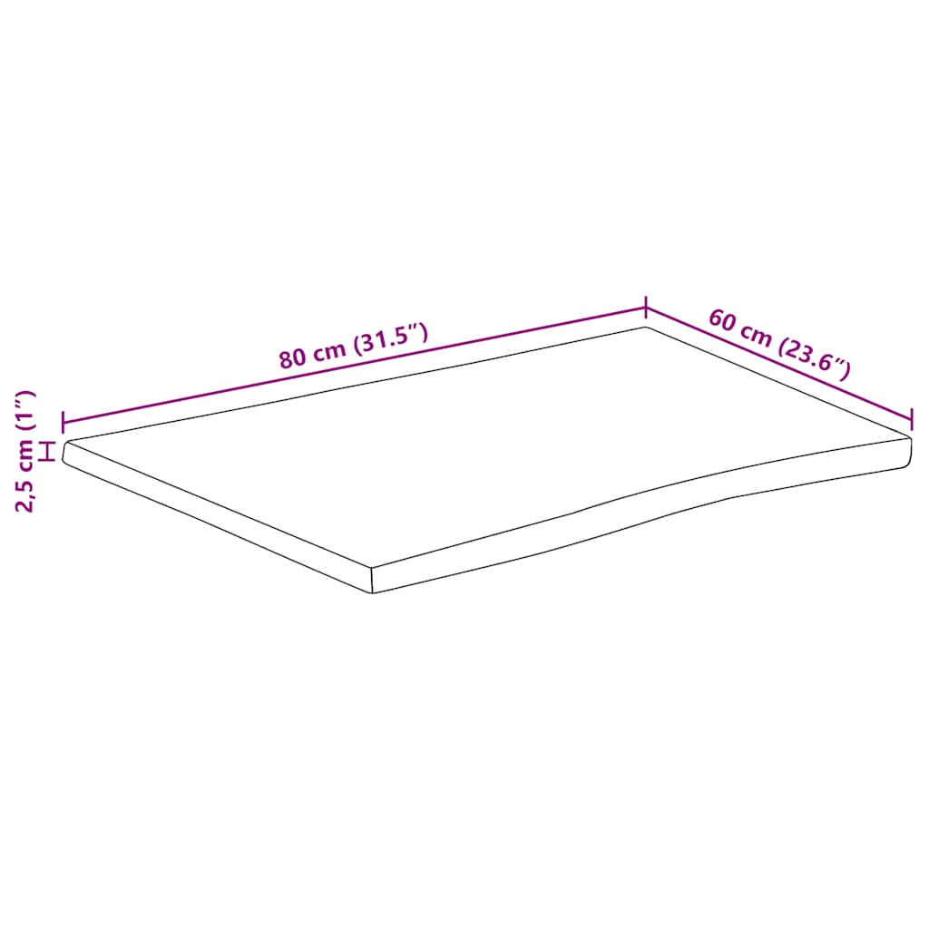 bordplade 80x60x2,5 cm naturlig kant massivt ru mangotræ