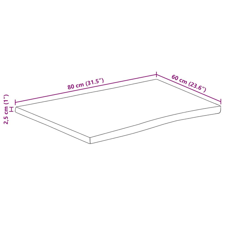 bordplade 80x60x2,5 cm naturlig kant massivt ru mangotræ