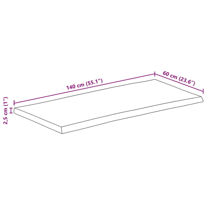 bordplade 140x60x2,5 cm naturlig kant massivt ru mangotræ