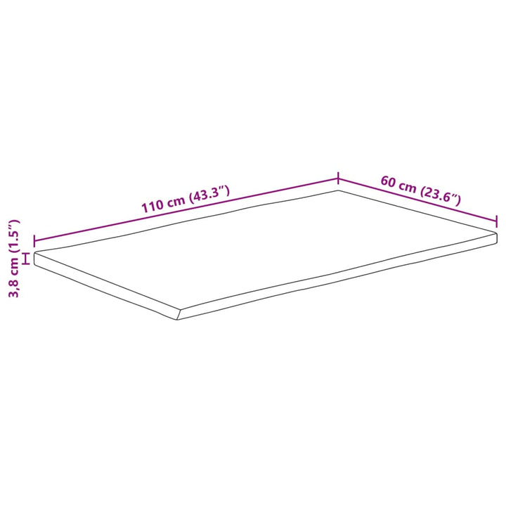 bordplade 110x60x3,8 cm naturlig kant massivt ru mangotræ