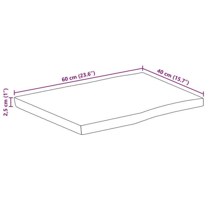 bordplade 60x40x2,5 cm naturlig kant massivt mangotræ