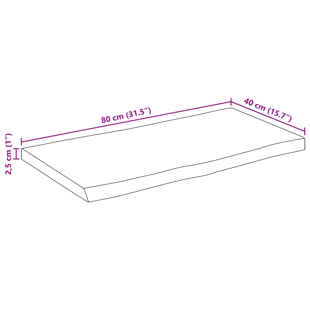 bordplade 80x40x2,5 cm naturlig kant massivt mangotræ
