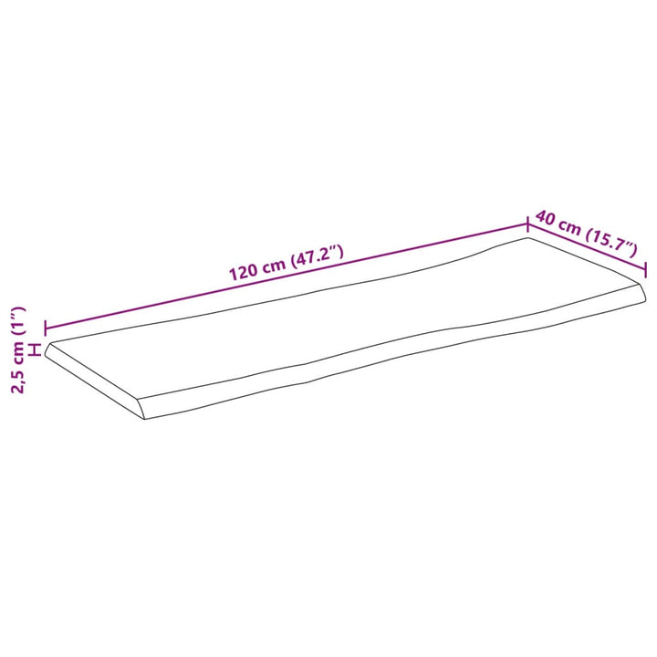 bordplade 120x40x2,5 cm naturlig kant massivt mangotræ