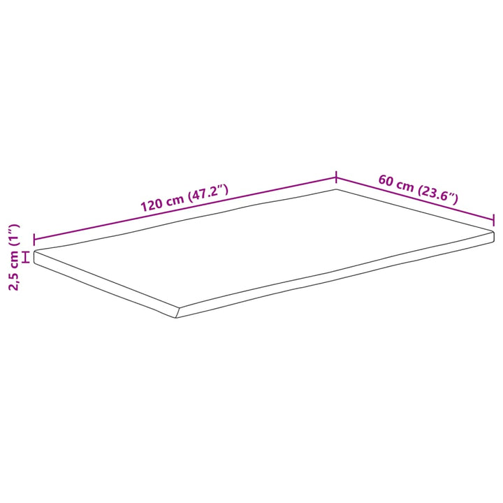 bordplade 120x60x2,5 cm naturlig kant massivt mangotræ