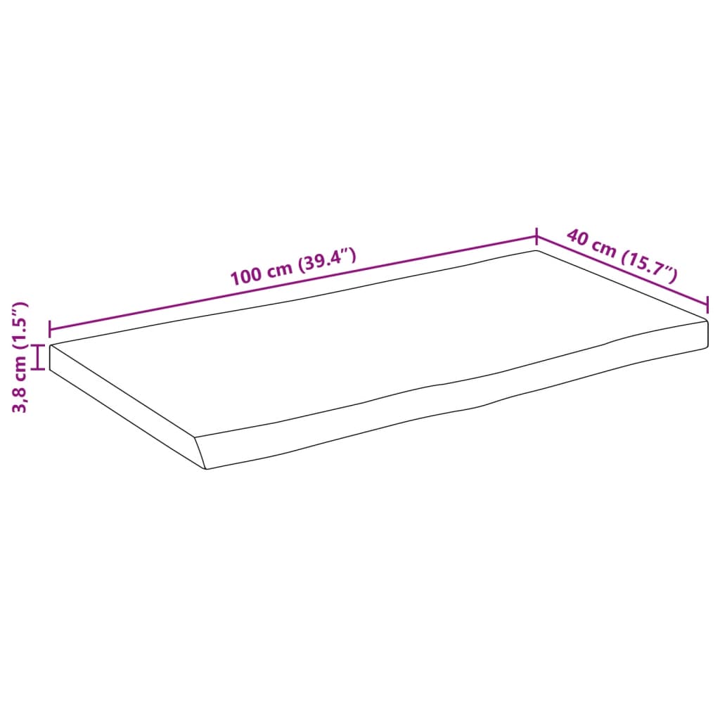 bordplade 100x40x3,8 cm naturlig kant massivt mangotræ