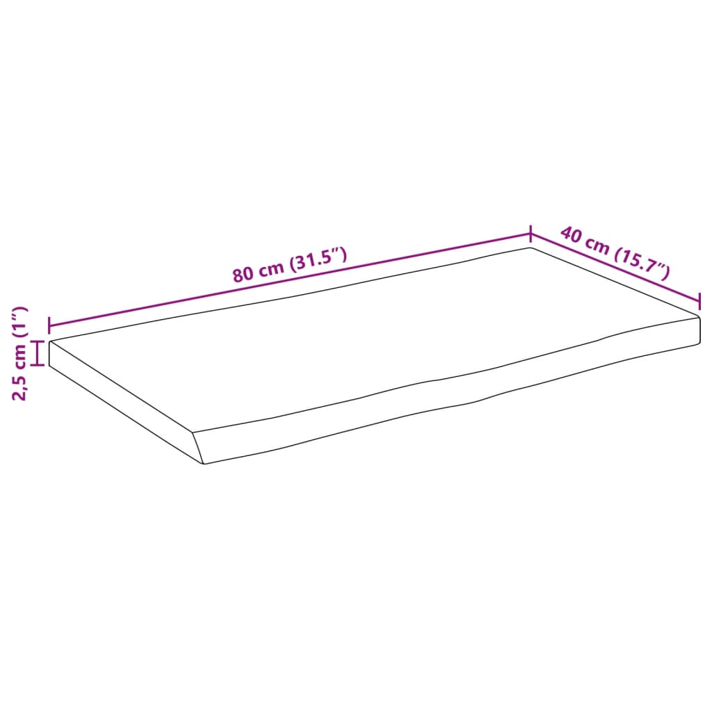 bordplade 80x40x2,5 cm naturlig kant massivt mangotræ